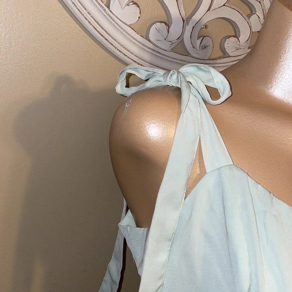 Abercrombie & Fitch women’s dress large mini tie shoulder green flowy empire - Picture 3 of 9